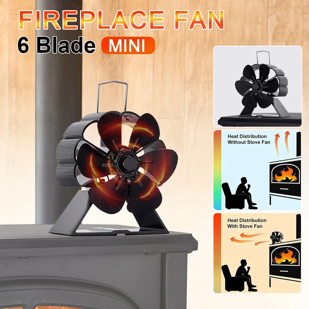 

Mini Stove Fan 6 Blade Heat Powered Fireplace Fan Log Wood Burner Eco Quiet Stove Fan Heater Home Efficient Heat Distribution
