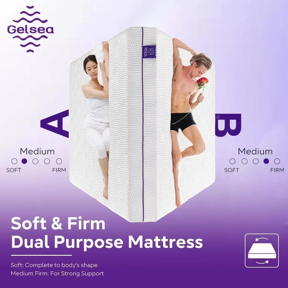 Lavender Soft & Firm Double Sided Flippable Mattress 12 Inch Mattress,Gel Infused Memory Foam Mattress,Bamboo Charcoal