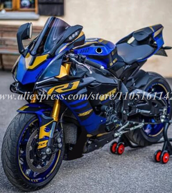 4Gifts New ABS Motorcycle Full Fairings Kit Fit For YAMAHA R1 2015 2016 2017 2018 2019 Bodywork Set Custom Blue Golden