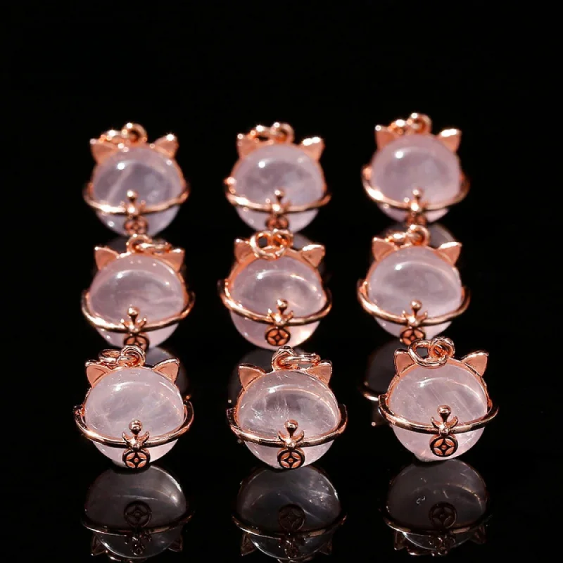 

Natural Rose Quartz Inlaid Fortune Cat Shape Copper Buckle Pendant Charms For Jewelry Beads Making Diy Necklace Bracelet 1 Pc