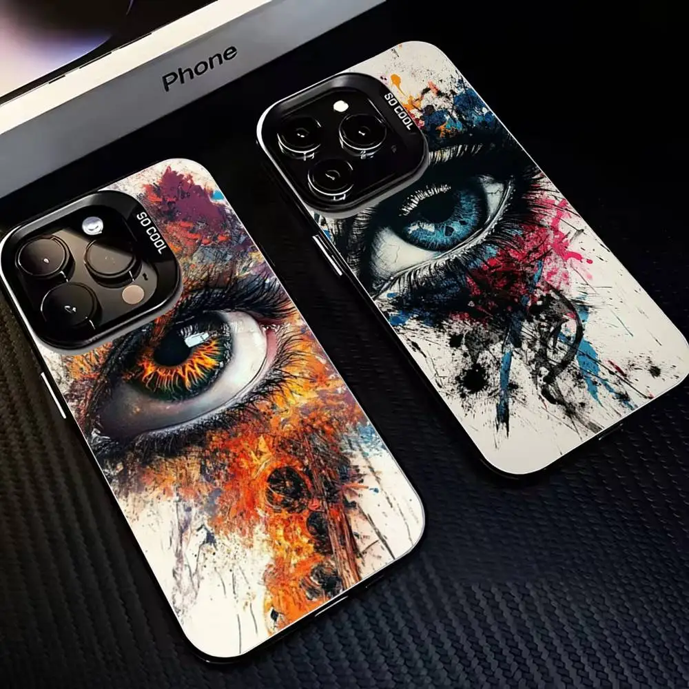 

Splashed ink with colored pupils Phone Case For iPhone17,16,15,14,13,12,11 Plus,Pro Max Black Matte Shockproof Cover