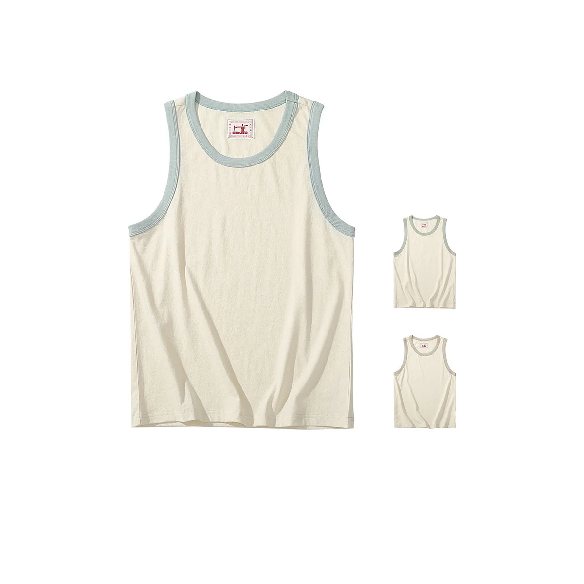 Retro Men's Summer New Simple Cotton Contrast Color Round Neck Loose Waistcoat With Sleeveless