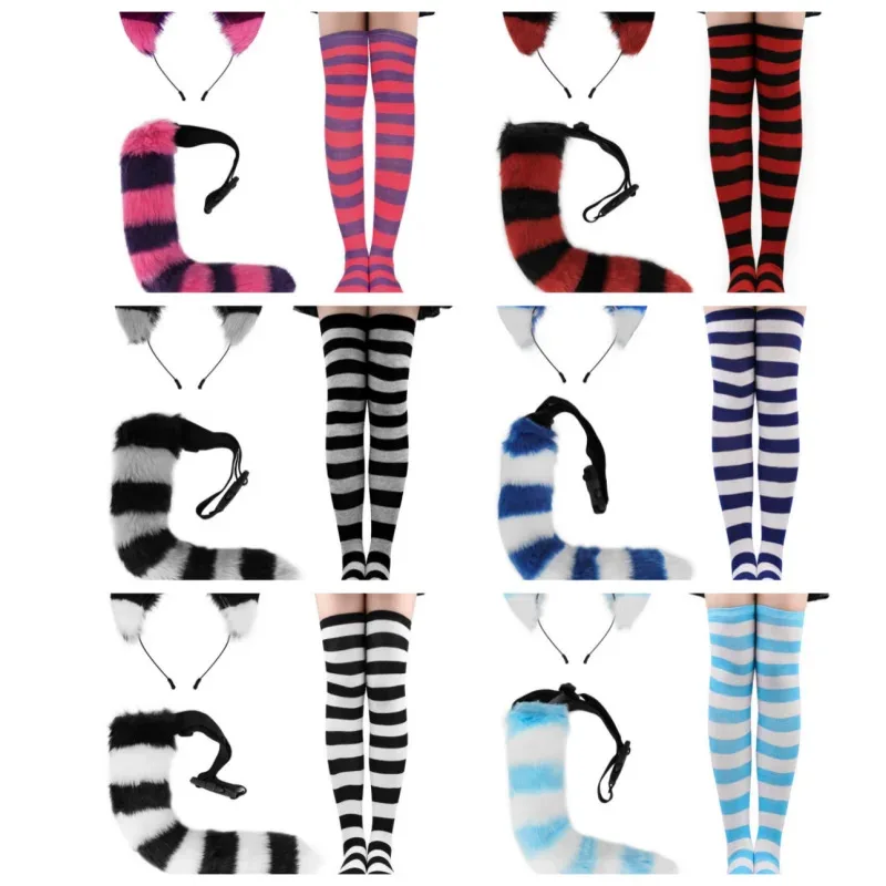 

Аниме привлекающий костюм косплей сексуальные полосатые кошачьи уши хвост штаны узкие костюмы Хэллоуин маскарад вечерние аксессуар реквизит женский подарок