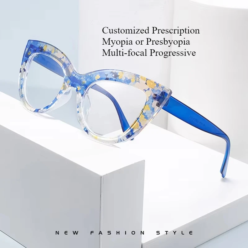 

Customized Prescription Glasses Women Cat Eye Multi-Focal Progressive Photochromic Anti-Blue Light Myopia Hyperopia Eyeglasses