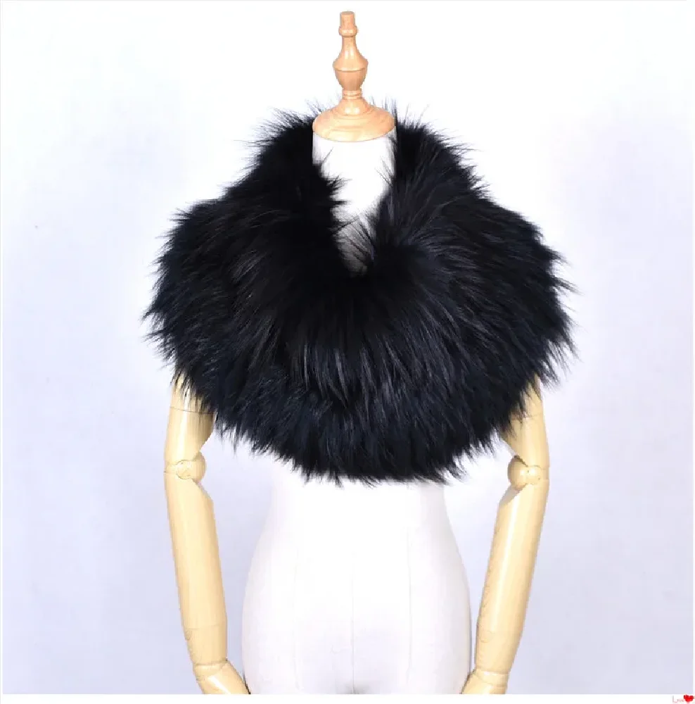 Winter Real Fox Fur Scarf Shawl Real Raccoon Fur Cape Wedding Party Dinner For Lady