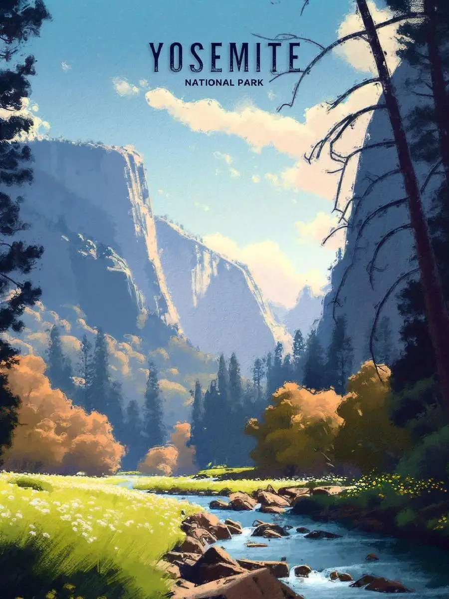 Yosemite National Park Canvas Print  Nature  Travel Inspired Wall Art for Home Decor Scenic Landscape Poster USA Collection