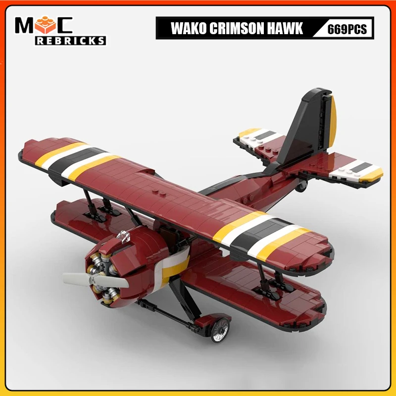 MOC سلسلة عسكرية واكو الأزرق المذنب البهلوانية ثنائية الطائرة قرمزي هوك اللبنات لتقوم بها بنفسك نموذج لغز الطوب اللعب هدايا عيد الميلاد #3