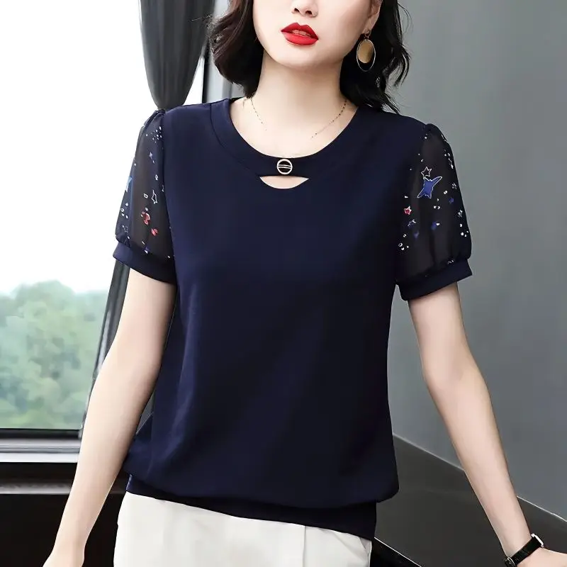 

Dignified Intellectual Round Neck Pullovers Women's Clothing Short Sleeve Simplicity Solid Patchwork New Casual Elegant T-Shirts