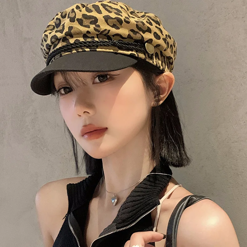 New Women Leopard Beret Hat Vintage Octagonal Cloud Pumpkin