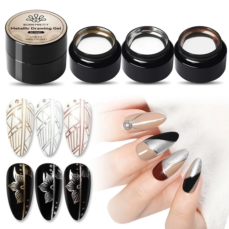 BORN PRETTY 5ML Super Silver Metallic Gel Nail Polish Mirror Metal Effect Painting Gel Chrome Varnis Semi Permanent for Nail DIY
