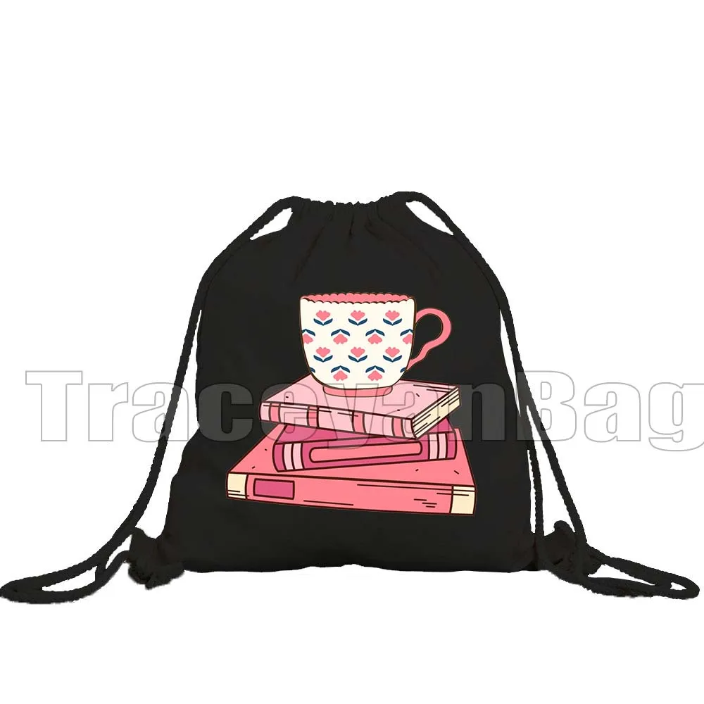 

Aesthetic Books Lover Bookish Quotes Floral Flowers Growing From Books Reading Tea Cup Cat Drawstring Bag Backpack Gym Sackpack