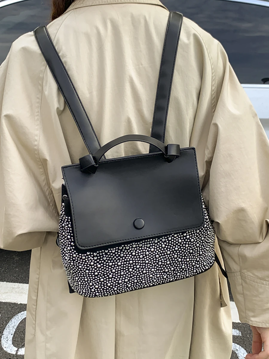 High End Diamond-set Backpack for Women Winter New Versatile Travel Commute Handbags Fashion Popular College Student Backpack