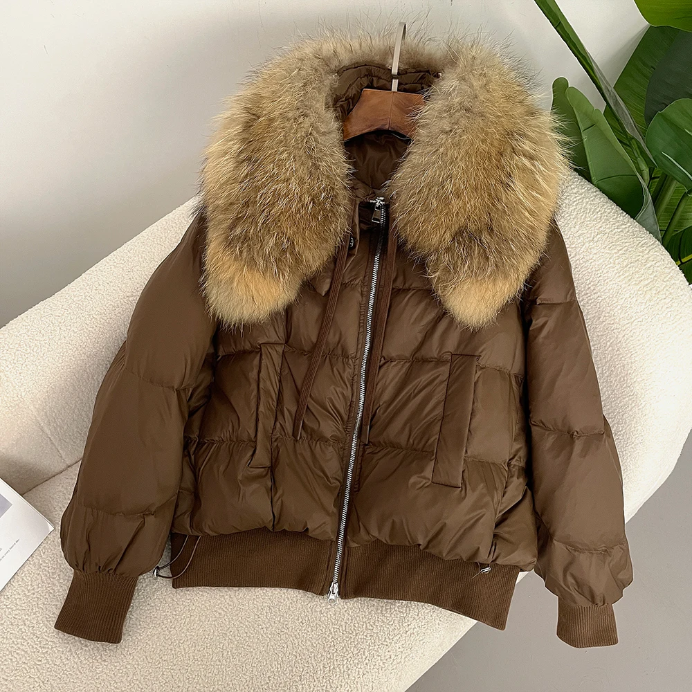 OFTBUY Real Natural Raccoon Fur Coat New 2024 Winter Puffer Jacket Women Thick Short Parkas Female Loose 90 White Duck Down Coat