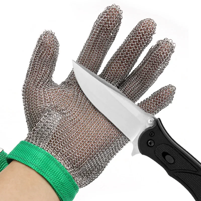 Luva de malha de aço inoxidável, Cortar resistente Chain Mail Protective, Luva anti-corte para cozinha, Açougueiro, Cinto de plástico