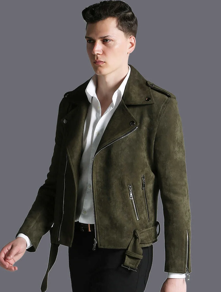 

Europe Trend Men's Fashion Short Coat Camel Black Army Green Deer Fur Jacket Motorcycle Style Outwear in OrientTown in036