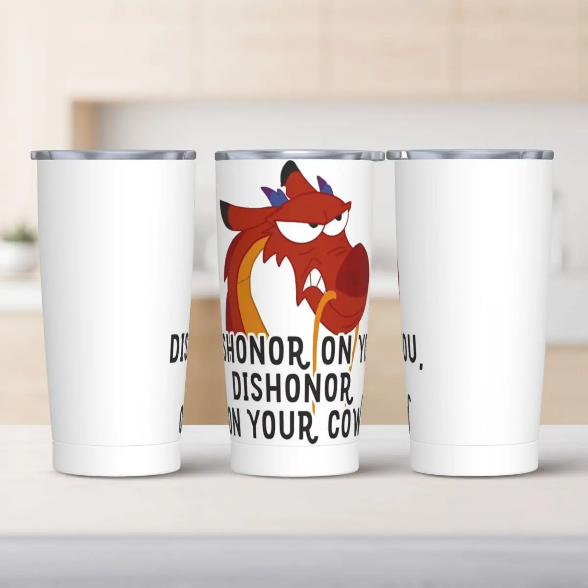 Stainless Steel Tumbler Mulan Mushu Coffee Mug bright Portable Hot Drinks Mugs Cup Beach Printed Water Bottle