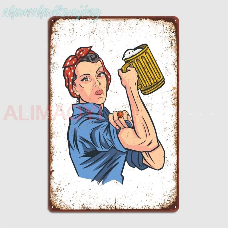 Riveter Beer Empowerment House Decor Vintage Metal Tin Signs for Coffee Bar Garage Game Room Wall Art Decoration Art of Mural