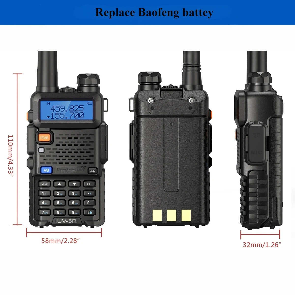 Compatible with Baofeng UV-5R 1800mAh 7.4V Li-on Rechargeable Batteries UV5R Radio Accessories UV 5R Walkie Talkie Battery