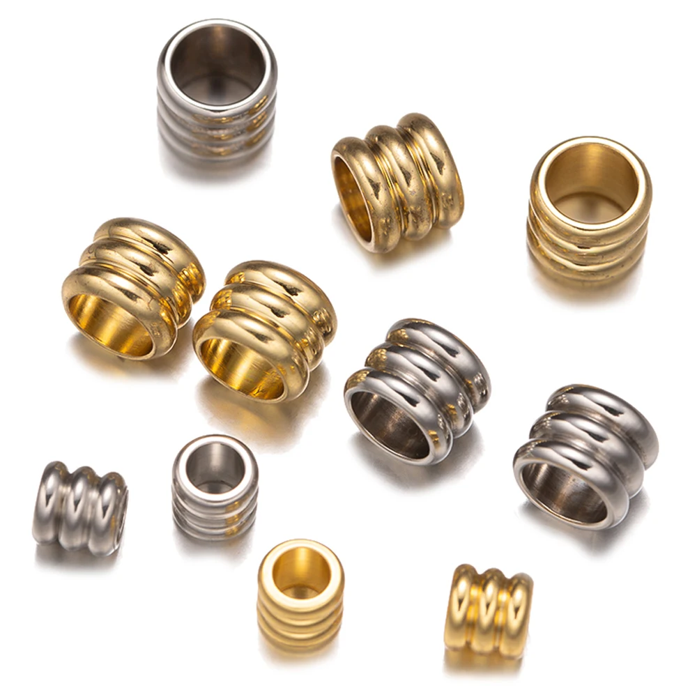 20pcs Stainless Steel Beads Grooved Column Beads Tube Spacer Beads Metal Loose Large Hole for DIY Cord Bracelet Necklace Jewelry