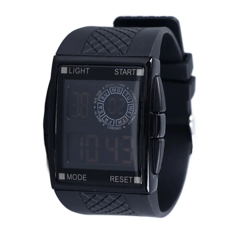 Digital Sport Watch Waterproof Stopwatch PU Leather Strap LED Luminous Students Multi Functional Watch For Women Men Black