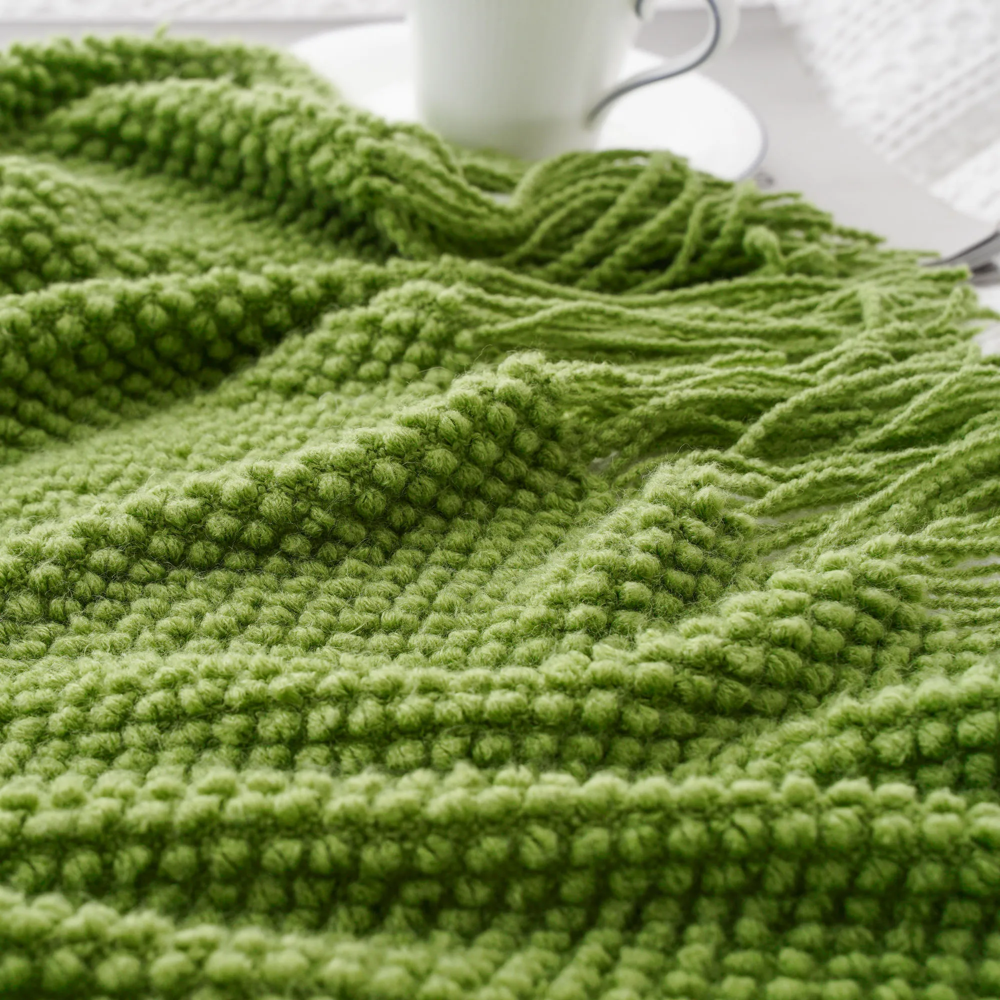 Green Nordic Knitted Solid Color Blanket with Tassels Soft Air Conditioning Sofa Bed Plaid Travel Nap Blanket for Home Comfort