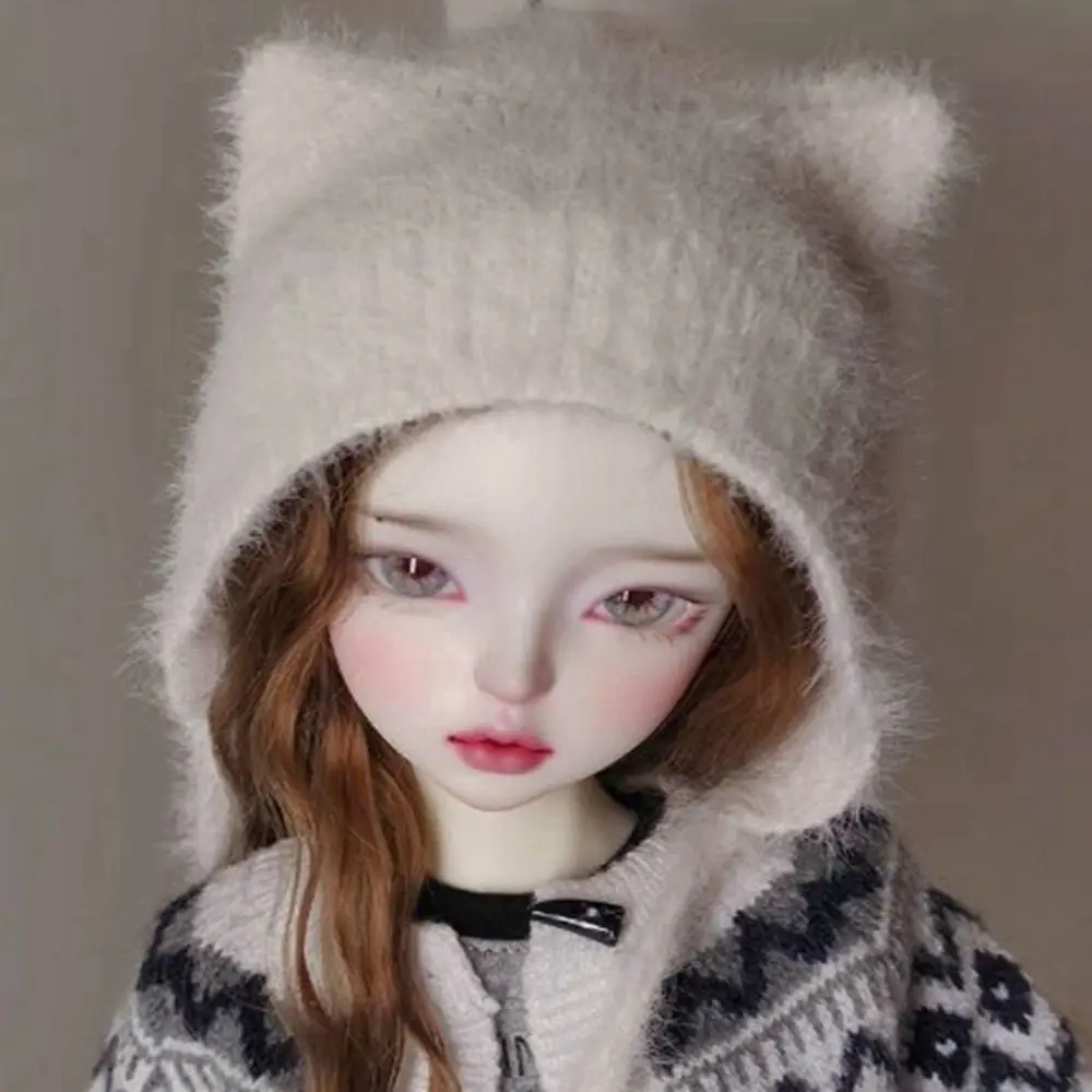 Moda pele gato orelha chapéu bonito diy artesanal boneca cachecol crianças presente brinquedos diy acessórios chapéu de lã para 1/4 1/6 bjd 30/45cm bonecas