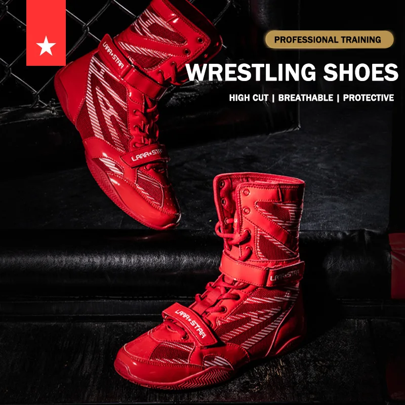 LARA STAR Advanced Edition Men\'s Boxing Boots Women High Top Hook Loop Breathable Wrestling Shoes Martial Arts Training Shoes