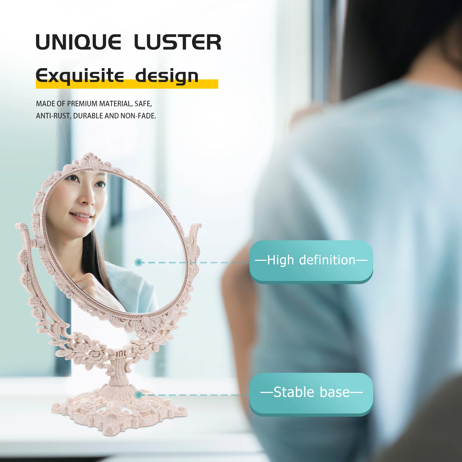 

Retro European Style Makeup Mirror Vintage Bedroom Round Standing Double Sided Clear Gloss Women Gift Tabletop Mirror Practical