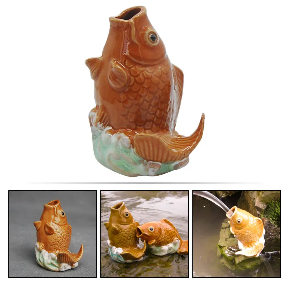 Jardim carpa estátua material cerâmico vívido realista gradiente cor ao ar livre fonte bico lagoa spray sprinkler quintal decoração