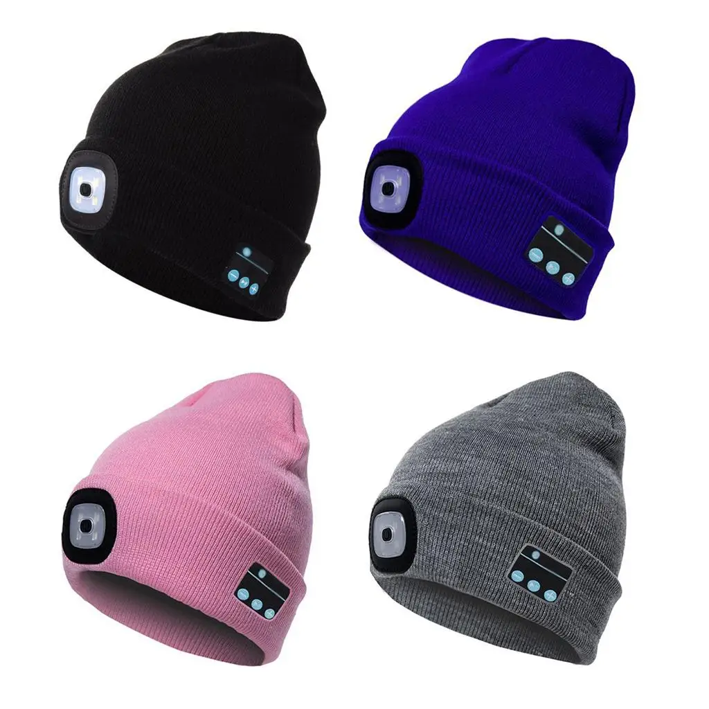 Wireless Smart Cap Bluetooth Beanie Hat with Soft Acrylic Material and Removable Stereo Headphone for Hiking Camping Cycling