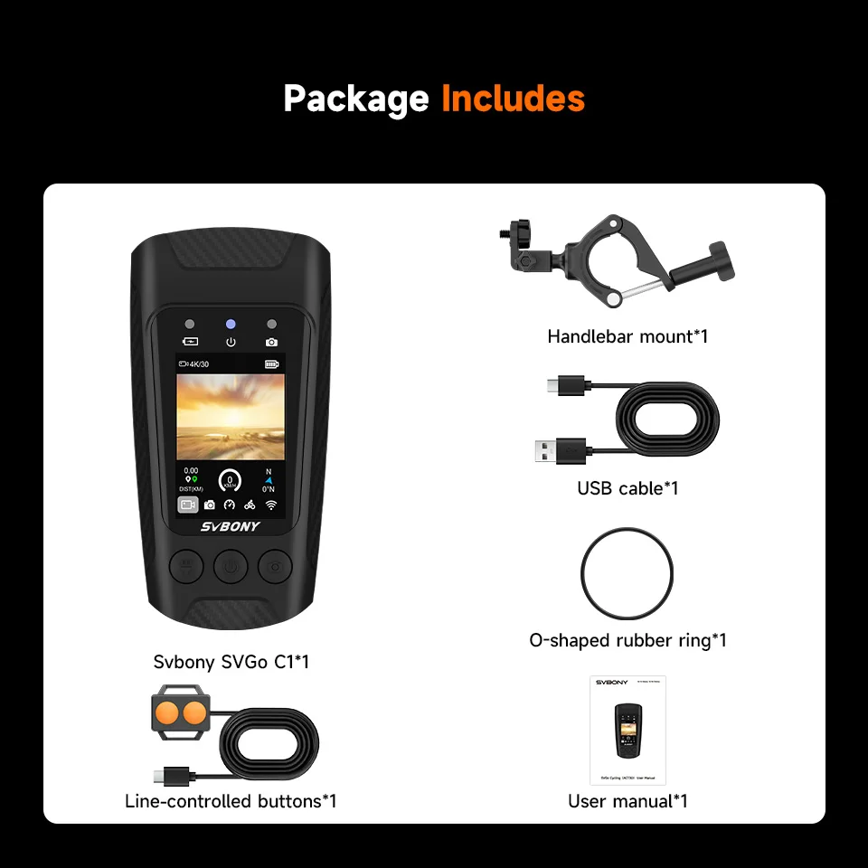 Svbony SVGo C1 Cycling Camera IPS Bicycle Loggers 6-Axis Anti-Shake Gyroscope GPS Bicycle 4K Motorcycle Video Recorder LED Light