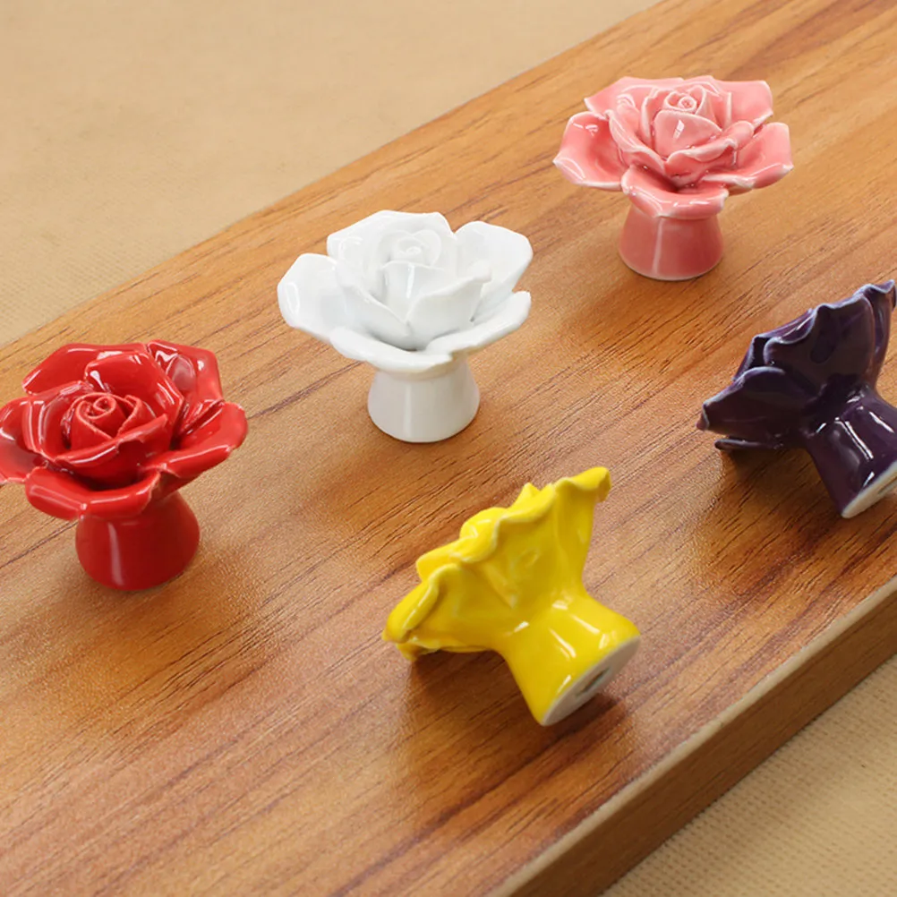 4Pcs Ceramic Flower Pull Handles Rose Design Modern Drawer Knobs for Cabinet Wardrobe Dresser Cupboard Hardware Stylish Decor