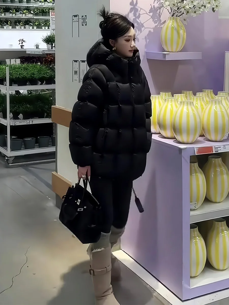 

Bla Puff Cloud Down Jaet Женское зимнее новое Thiened теплое пальто с капюшоном Long Sve Straight Leg White Du Feather Filling