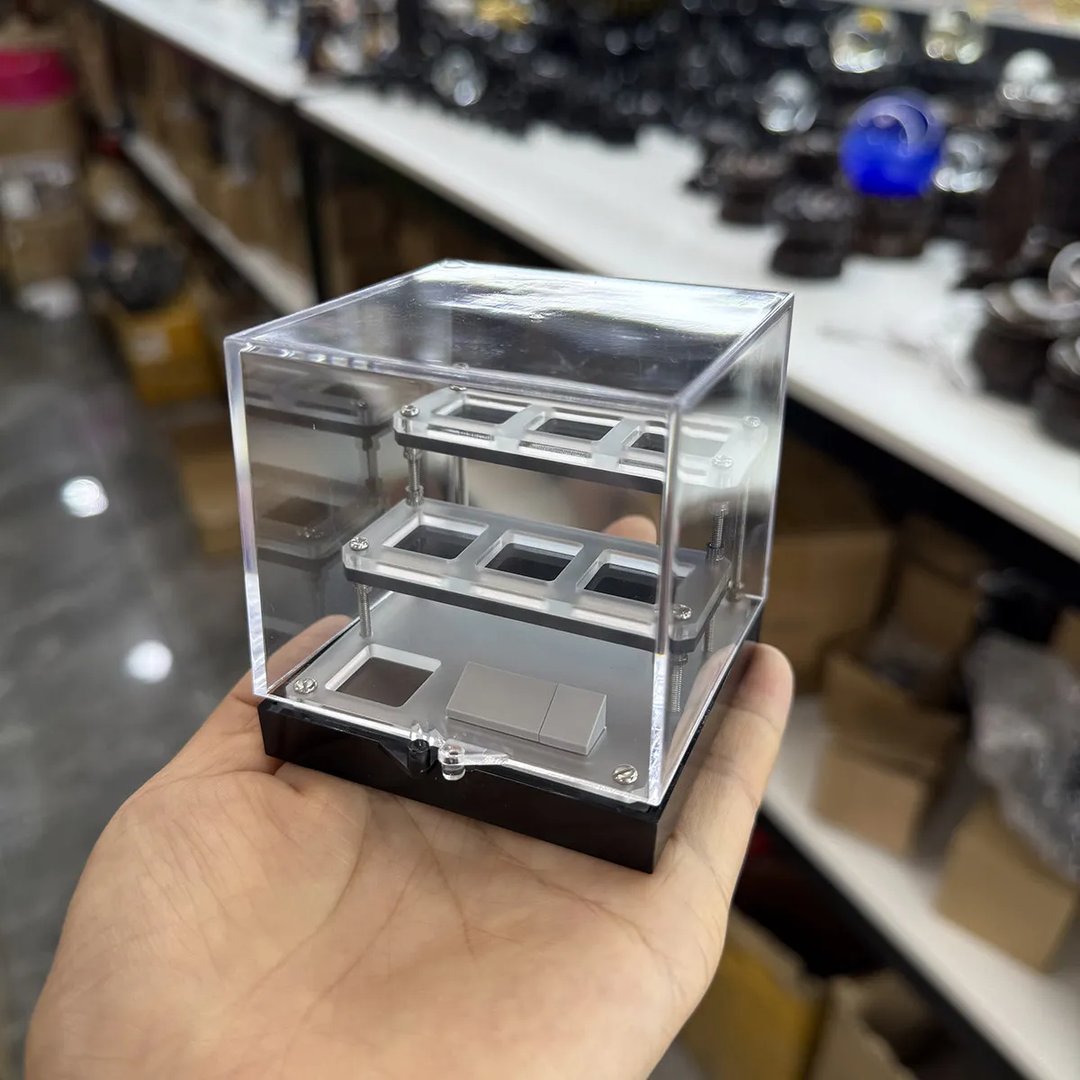 High Transparent Mineral Specimen Display Box, 7-Grid Rough Stone Storage Case, Ornament Holder for Rock Collection