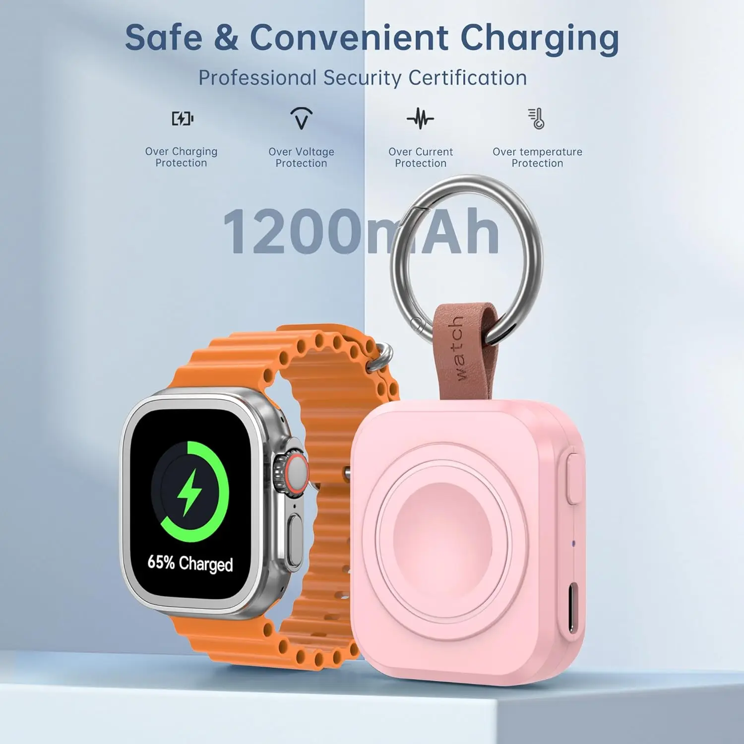 

Портативное беспроводное зарядное устройство для Apple Watch Series 11/10/9/8/7/6/SE/5/4/3/2/1 1200 мАч Магнитная быстрая зарядка iWatch с брелком