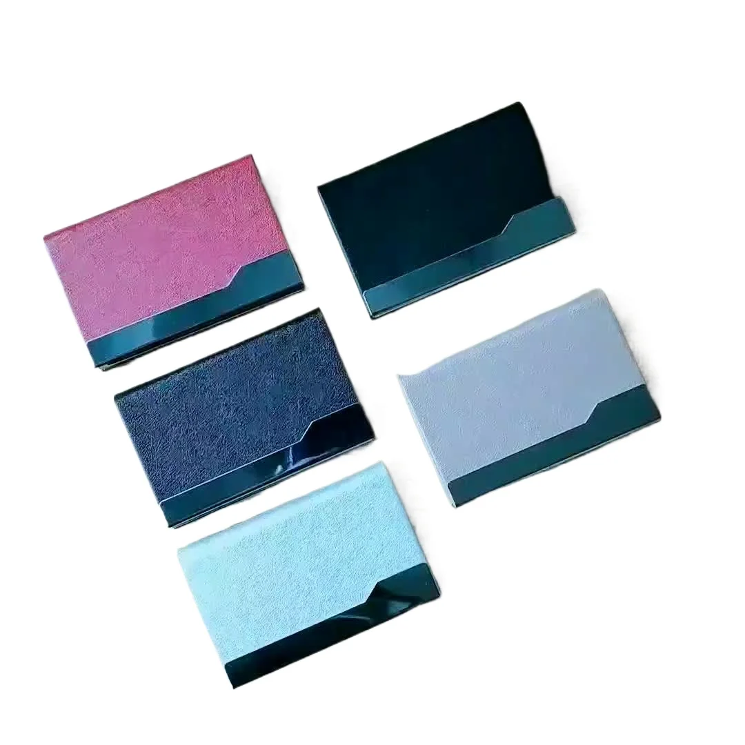 PU Leather Stainless Steel Business Card Holder Pocket Metal Name Card Case Simple Fashion Office Business Gift For Men Women