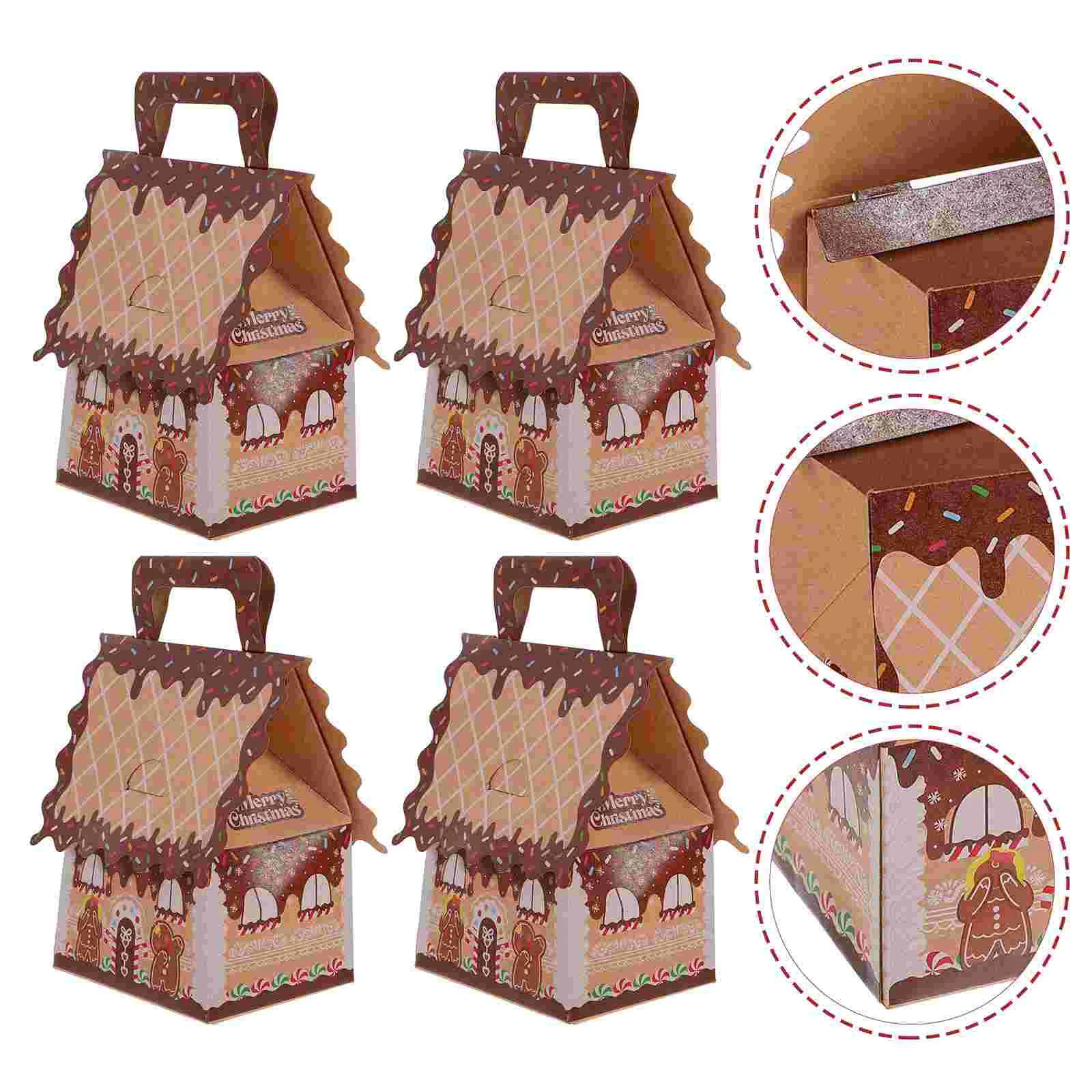 10 Pcs Xmas Candy House Treat Bags Gingerbread Box Gift Boxes Christmas Party Decoration Cardboard