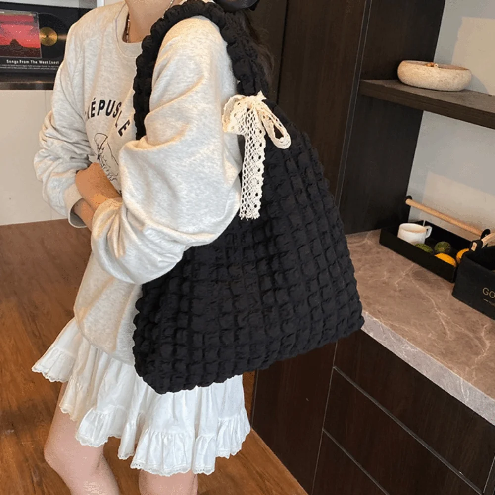 

Модная плиссированная женская сумка на плечо, винтажная сумка-тоут ярких цветов для покупок, большая вместительная дорожная сумка Bubble Cloud, женская сумка