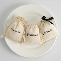 Custom Logo Natural Muslin Jewelry Drawstring Bag Bamboo Canvas Gift Packaging Cotton Wedding Gift Ring Earring Bracelet Pouch