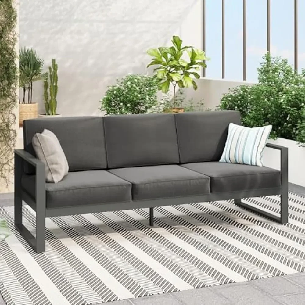 

Aluminum Patio Furniture Sofa, All-Weather Modern Metal Outdoor 3-Seat Couch with Removable, Water-Resistant Cushions