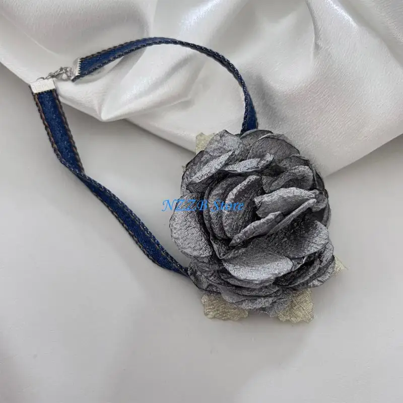 

T21F Gothic Elegant Big Rose Flower Clavicle Chain Necklace Women Adjustable Choker