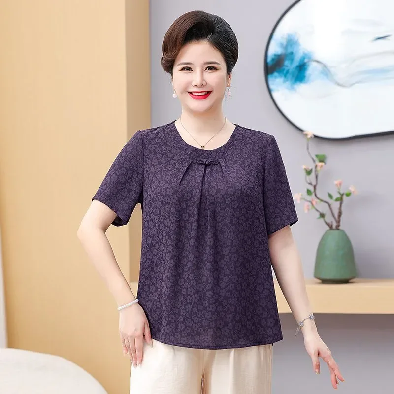 

Plus Size Women Floral Print Blouse Short Sleeve Chiffon Summer Top For Mom
