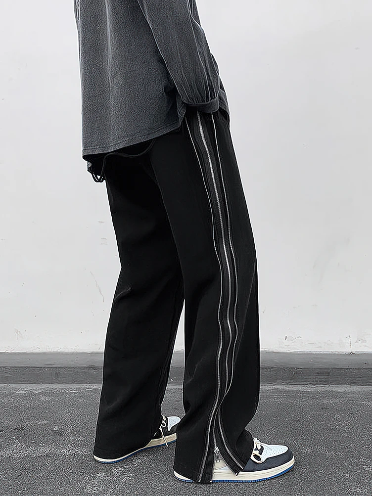 الشارع الشهير الجانب سبليت سستة فضفاضة عادية مستقيم السراويل الرجال في الهواء الطلق Y2k الأسود المظلة السراويل الطويلة 2023 جديد #6