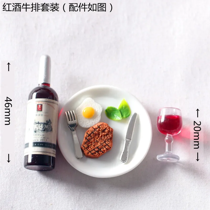 1:6 BJD Diner bij kaarslicht Mini Rode Wijn Steak Maaltijd Westerse stijl Voedsel Miniatuur Poppenhuis Artikelen Keuken Poppenhuis Accessoires