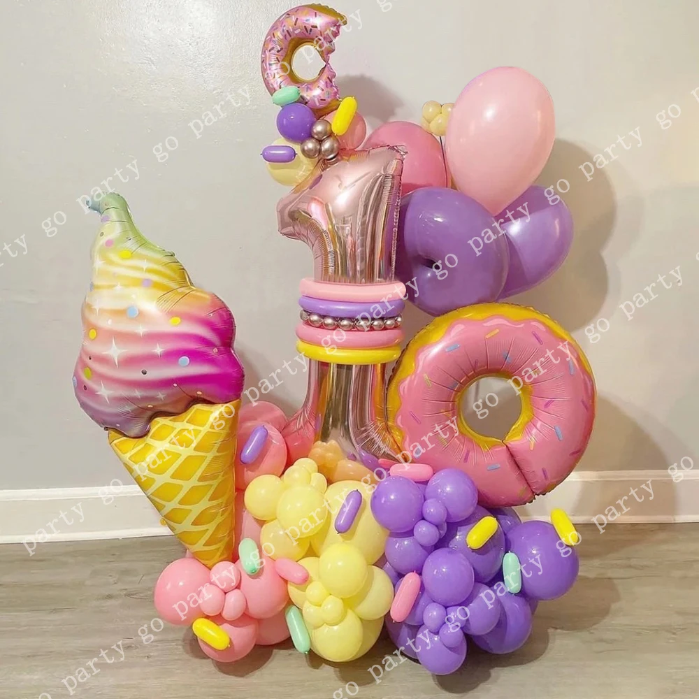 

48pcs Donut Candy Donuts Ice Cream Balloons Macaron Pink Purple Balloon for Baby Shower Girl's Birthday Party Decoration Toys