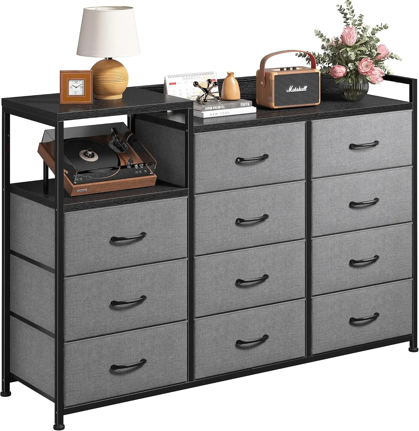 

Large Dresser for Bedroom Dresser with Sturdy Metal Frame & Wood Top, Grey