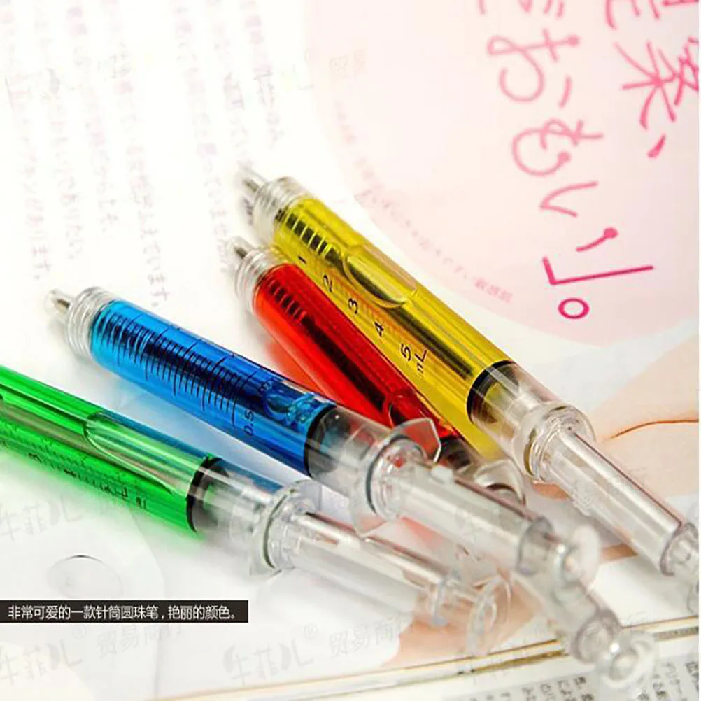 4PCS/lot Liquid Novelty Syringe Ballpoint Pen Syringe Ballpoint Pen Child Gift