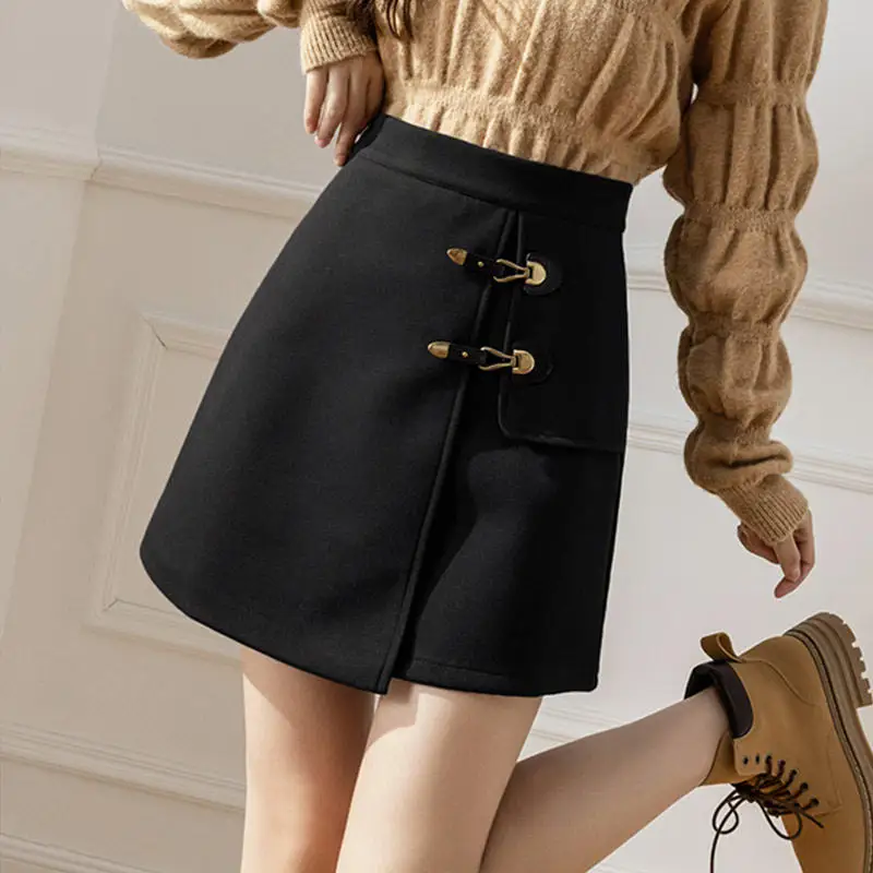 Irregular Woolen Half Skirt Autumn and Winter High Waisted Thickened Oversized A-Line Skirt Anti Glare Short Skirt