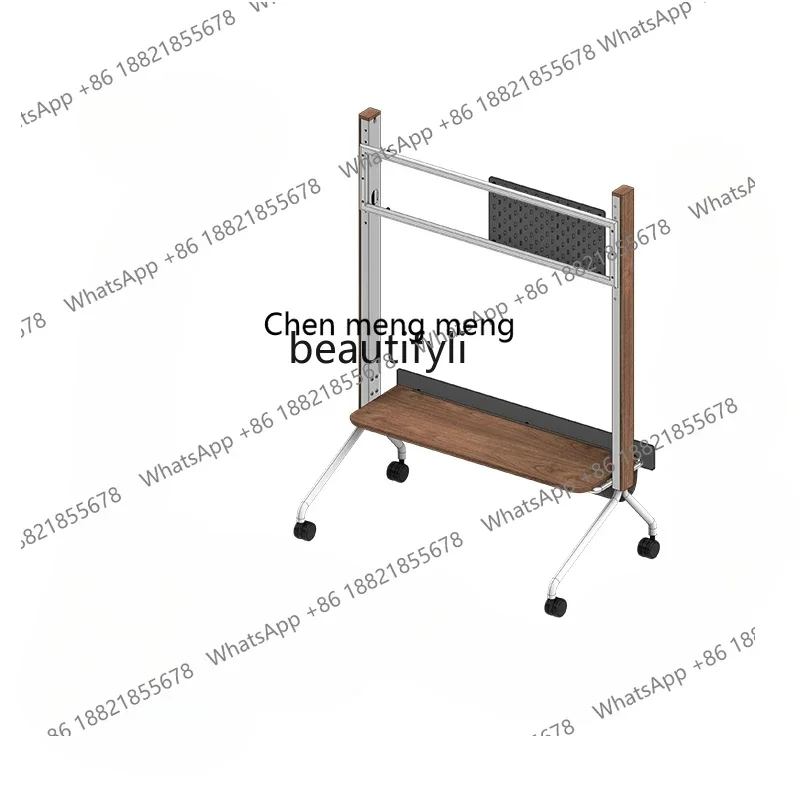 G153 Minimalist Creative TV Bracket Movable Black Walnut Hidden Line Shelf Floor Stainless Steel Living Room Bedroom with Wheels