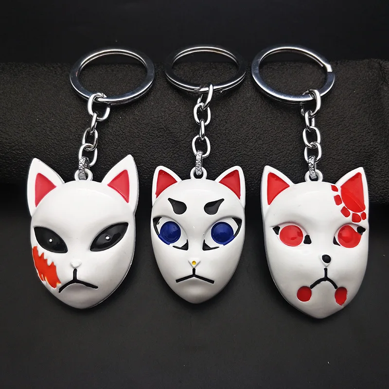 

Hot Anime Demon Slayer Mask Fox Keychain Character Kamado Tanjirou Tomioka Giyuu Keyring for Women Men Backpack Charm Gifts